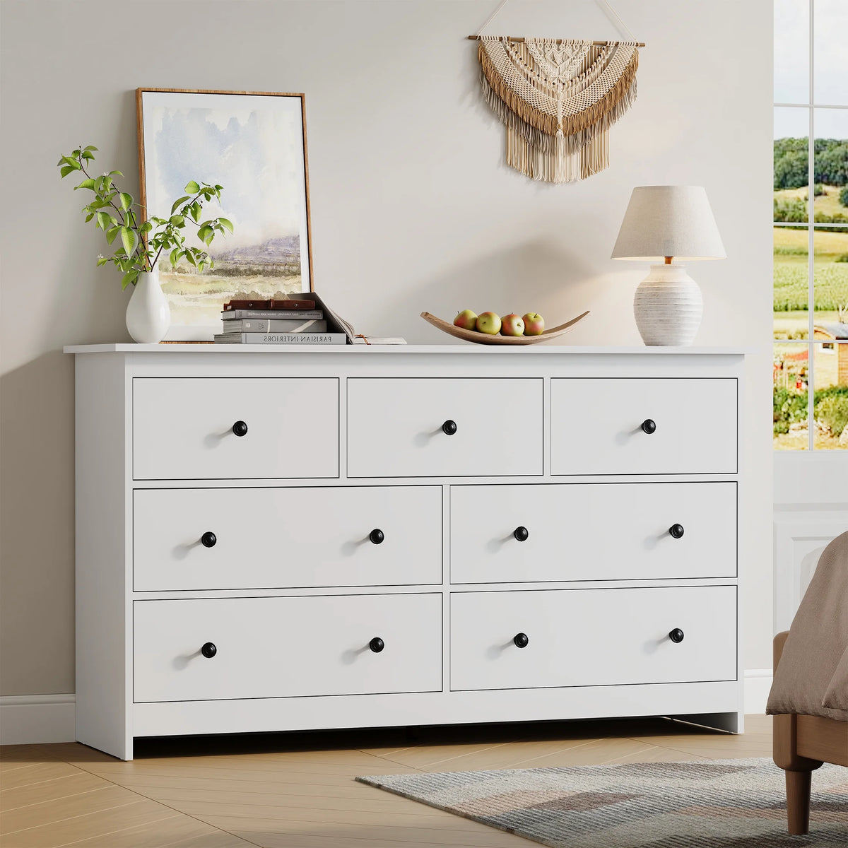 YouTrend 7 Drawer Dresser,White Dresser for Bedroom Drawer Organizer Storage Drawers,Wood Adult Storage Cabinet Living Room Hallway