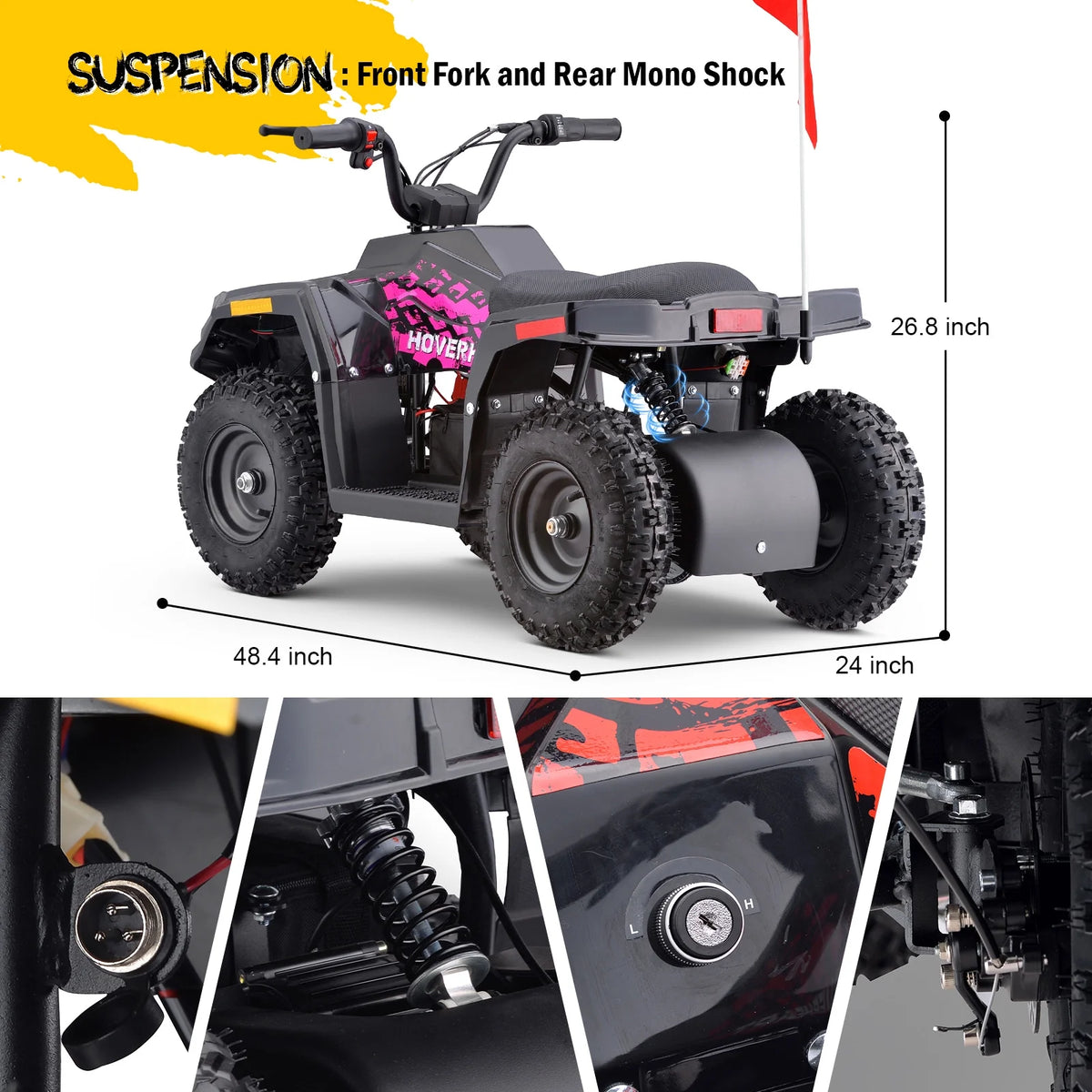 HOVER HEART Electric Dirt Quad, 36V 500W 4-Wheeler, Dual Suspensions, Age 13+