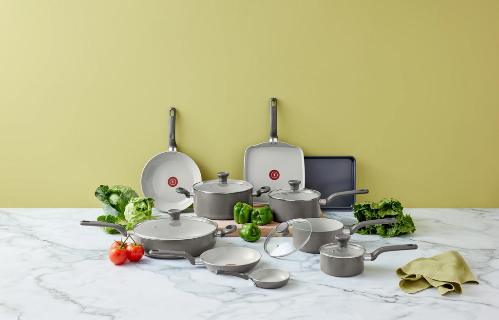 T-fal Easy Care Ceramic, 20 Piece Pots and Pans Cookware Set, Electric Blue