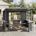 ALAULM 10' X 10' Outdoor Hardtop Grill Gazebo, Steel BBQ Gazebo with Multi-Tier Shelves Permanent & Independent Countertop for Patio Backyard Lawn Garden (Dark)