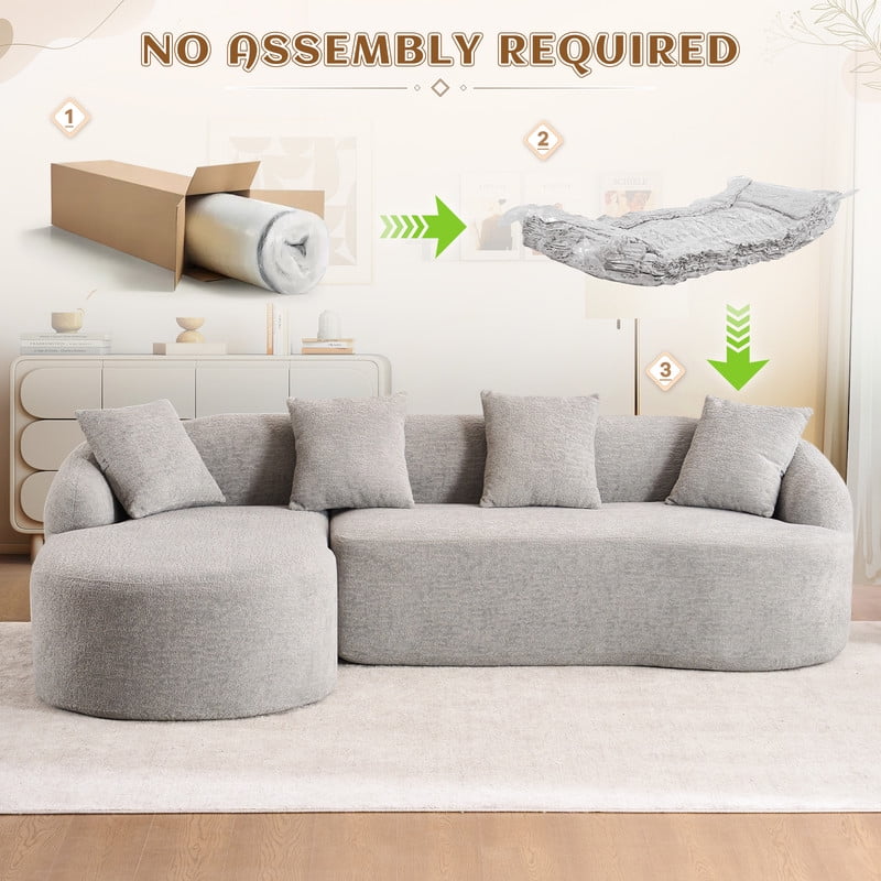 Timbernest 99" Modular Sectional Sofa with Pillows, Chenille L Shaped 3-Seater Couch with Deep Seat, White