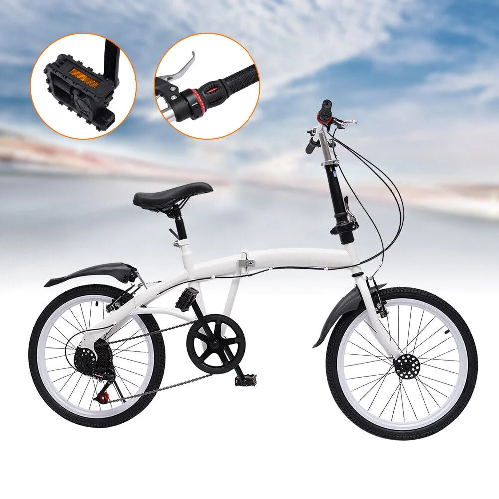 DENEST 20 Inch 7-Speed Bicycle Adult Road Bike Carbon Steel Folding Bike Double V-Brake