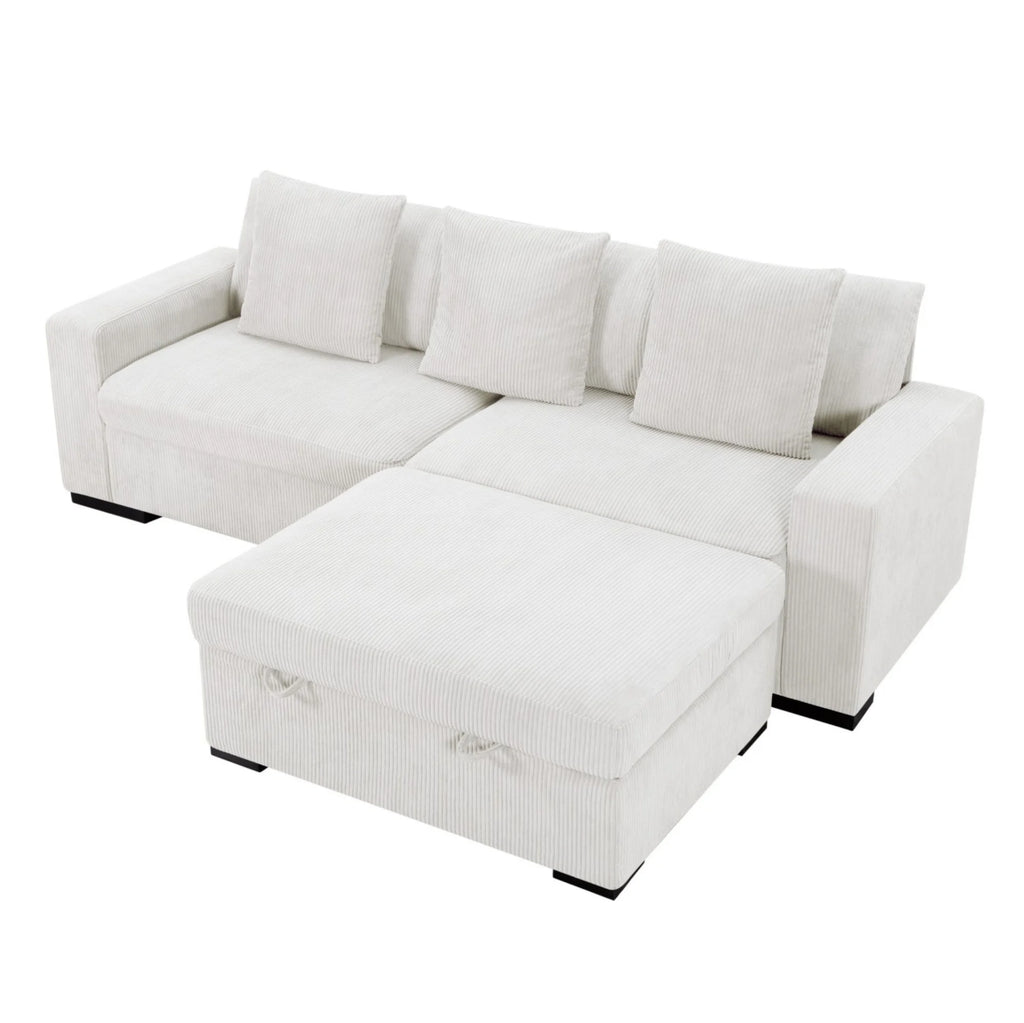 Gewnee 103.5-Inch Modular Corduroy Sofa Set with Solid Wood Legs, High-Density Foam, Suitable for Living Room/Bedroom/Office