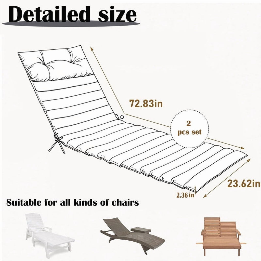 2pcs Outdoor Chaise Lounge Cushions, Waterproof Patio Foldable Chair Cushion for Garden Pool, 73 x 24in Sun Lounger Cushions for Outdoor Furniture��Navy blue��