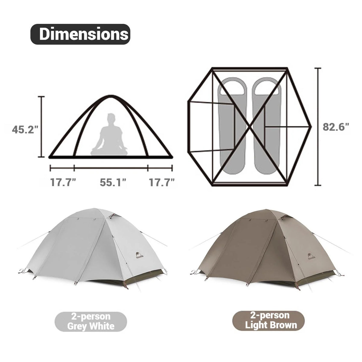 Naturehike, Ultralight Hiking Tent, Portable Camping Tent with Two Doors, Waterproof and Wind-resistant Dome Tent, UV Protection Backpacking Tent