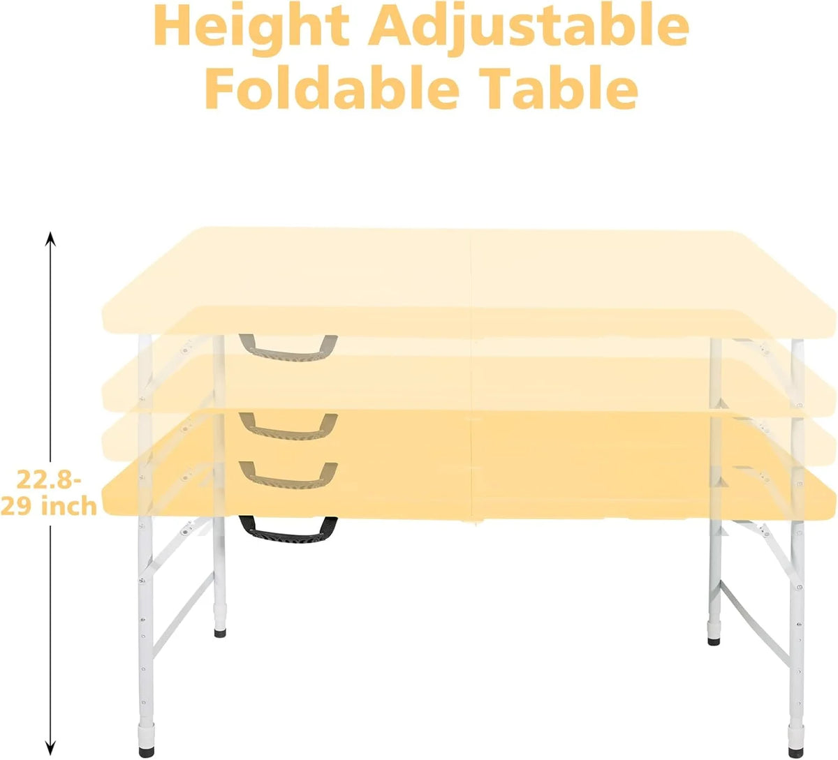 Folding Table with Carry Handle, Portable Fold-in-Half Plastic Table, Rectangle Foldable Table for Indoor