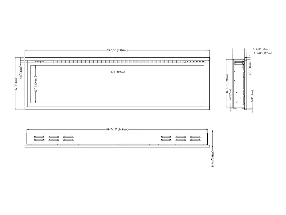 Modern Flames Spectrum Slimline Built-in/Wall Mounted Electric Fireplace, Sizes: 50"-100"