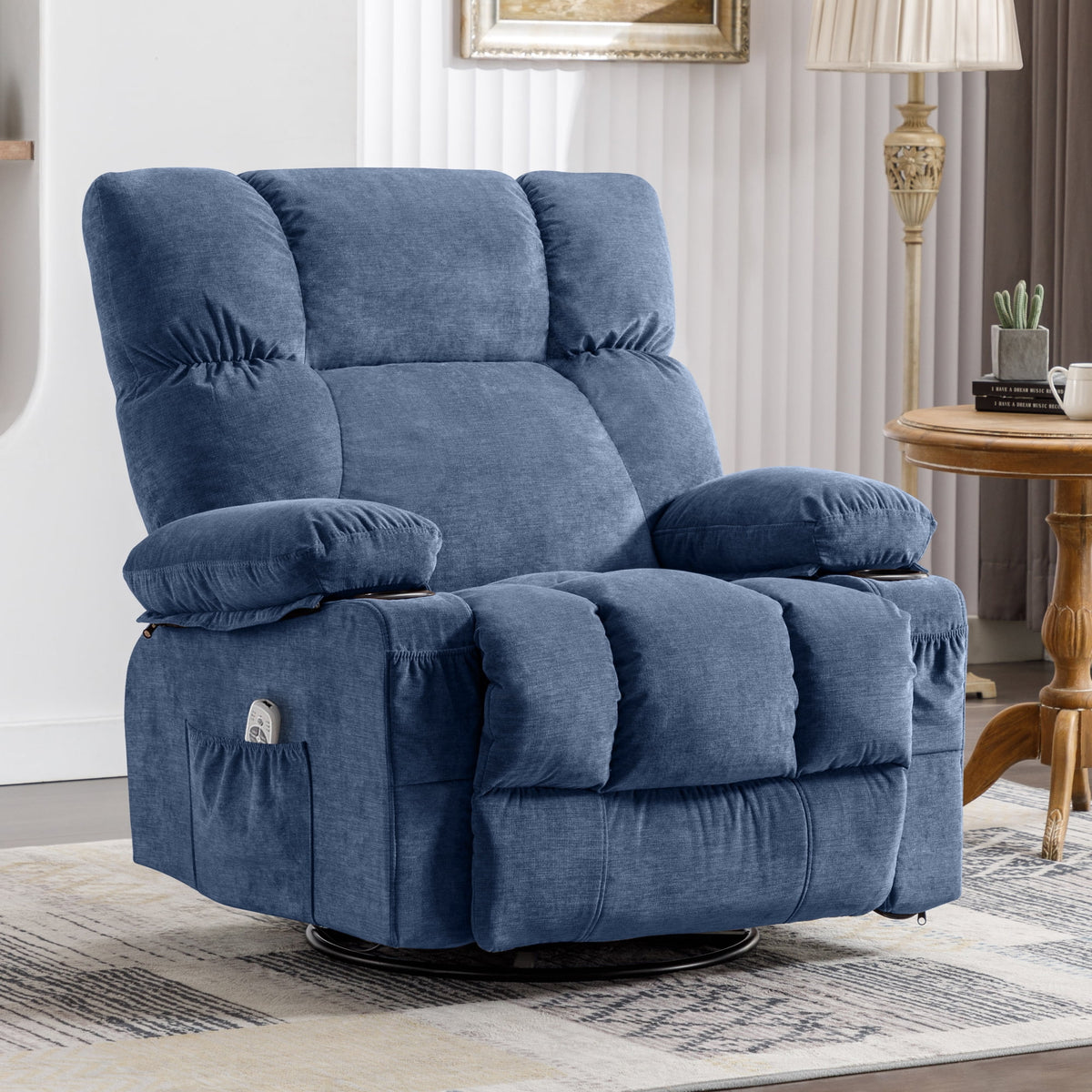 JONPONY Manual Recliner Chair with Heat Therapy and Massage Function, Heavy Duty Reclining Mechanism Massage Chair, Elderly Single Rocker Sofa with Cup Holders for Bedroom Home Theater,Grey