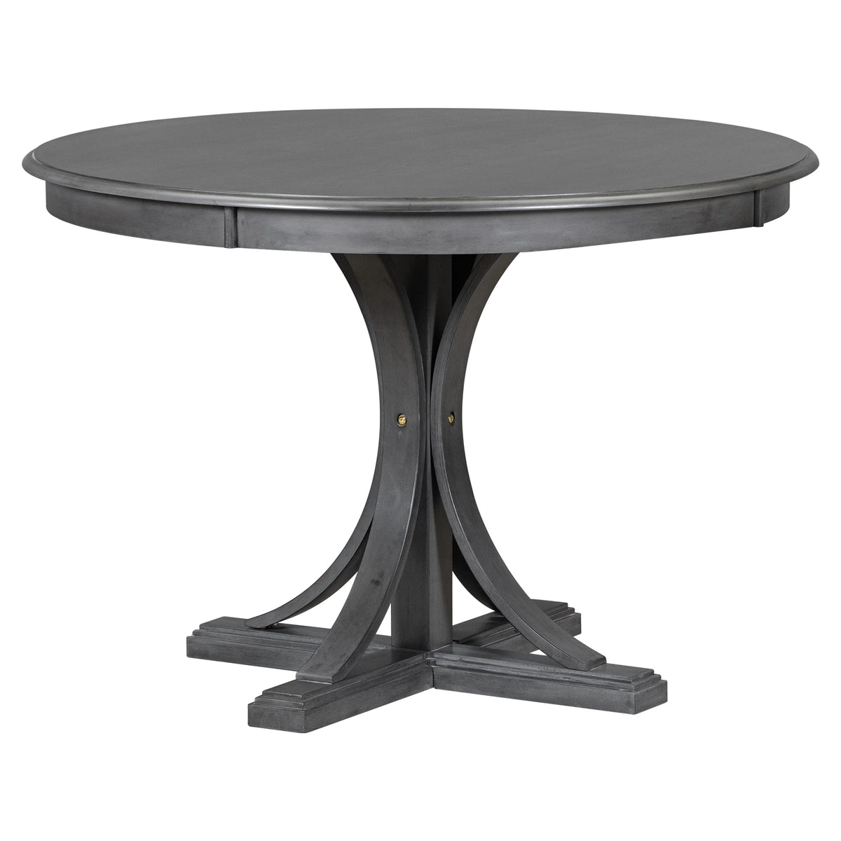 5 Piece Retro Round Dining Table Set with 4 Upholstered Chairs, Wood Dining Table with Curved Trestle Style Legs