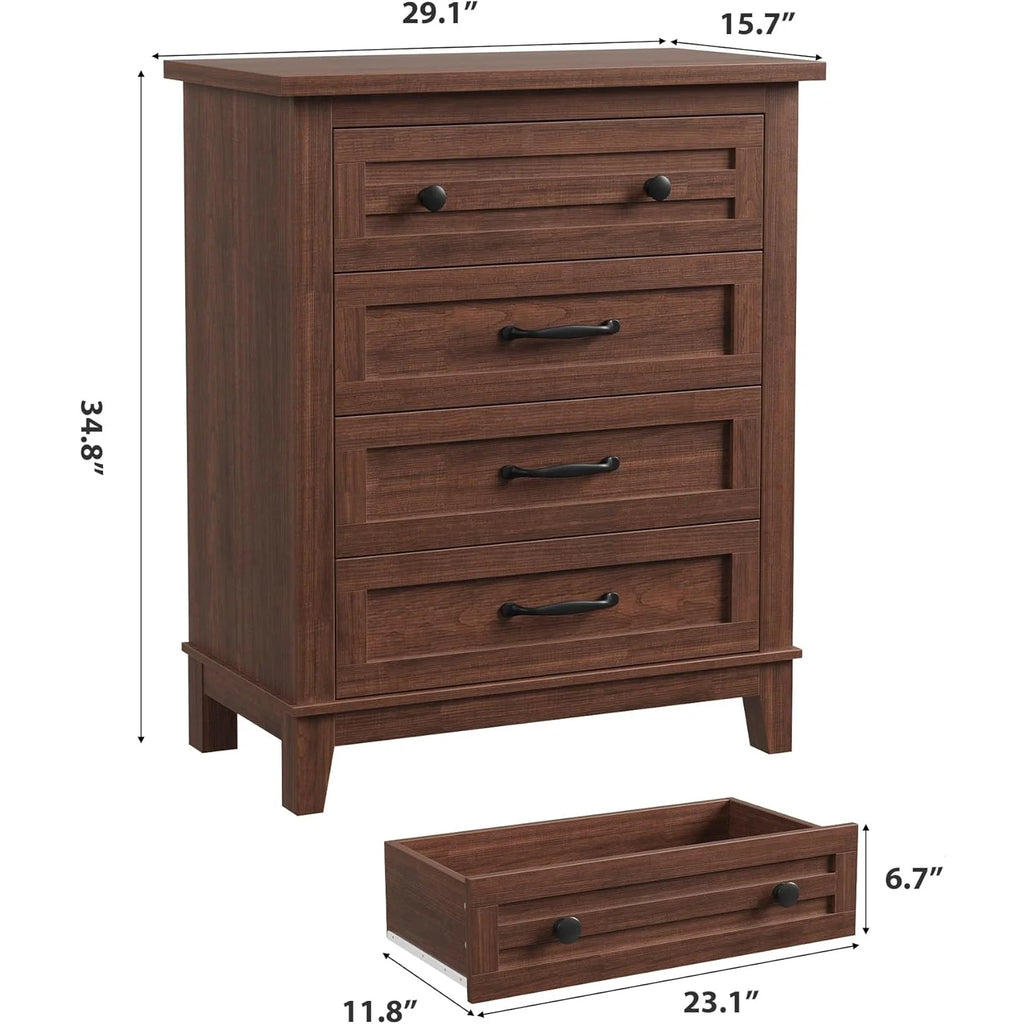 4 Drawer Dresser for Bedroom,34.8" Tall Bedroom Dresser with Large Drawer& Black Handles,Wooden Storage Organizer Cabinet Chest of Drawer for Living Room,Hallway