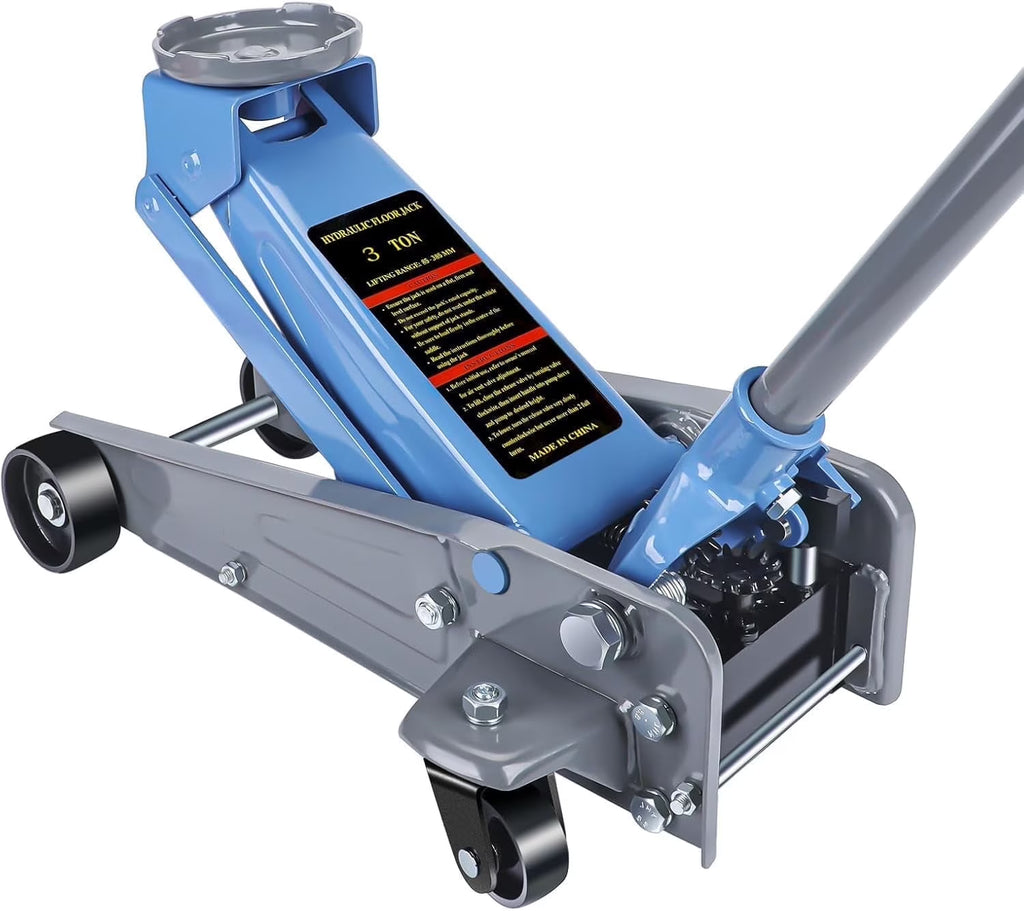 3 Ton Heavy Duty Floor Jack, Fast Lift & Stable Support, Carbon Steel Automotive Jack with Wheels, Max Lift 18.15" for Car and Truck Repair, Blue