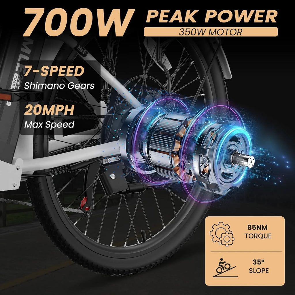 MOONCOOL Electric Bicycle for Adults 350W , 7-Speed Ebike with 36V 10.4Ah Removable Battery， 40 Miles Range , 20 mph Electric Commuter Bike for Women Men, Certified to UL 2849 by SGS