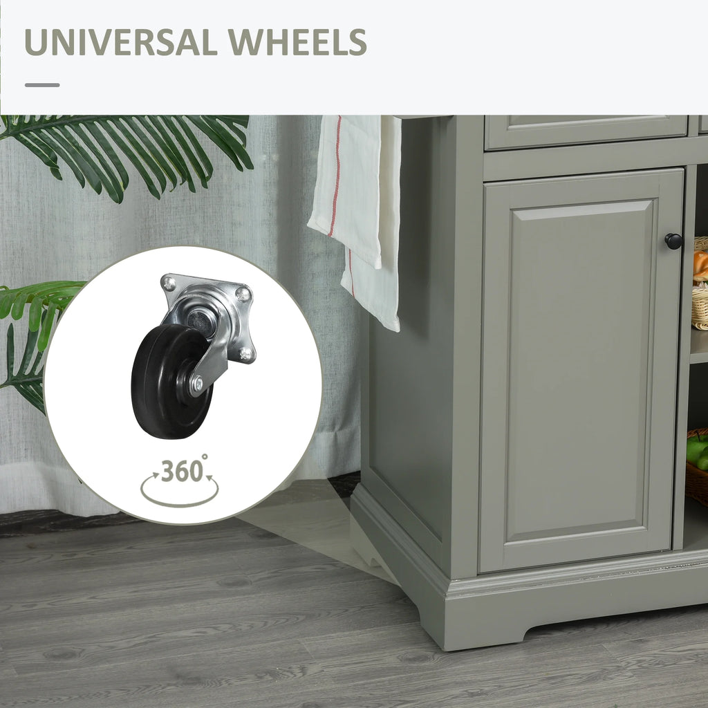 HOMCOM Rolling Kitchen Island on Wheels with Stainless Steel Top, Spice Rack & Drawers, Utility Portable Multi-Storage Cart on Wheels, Gray