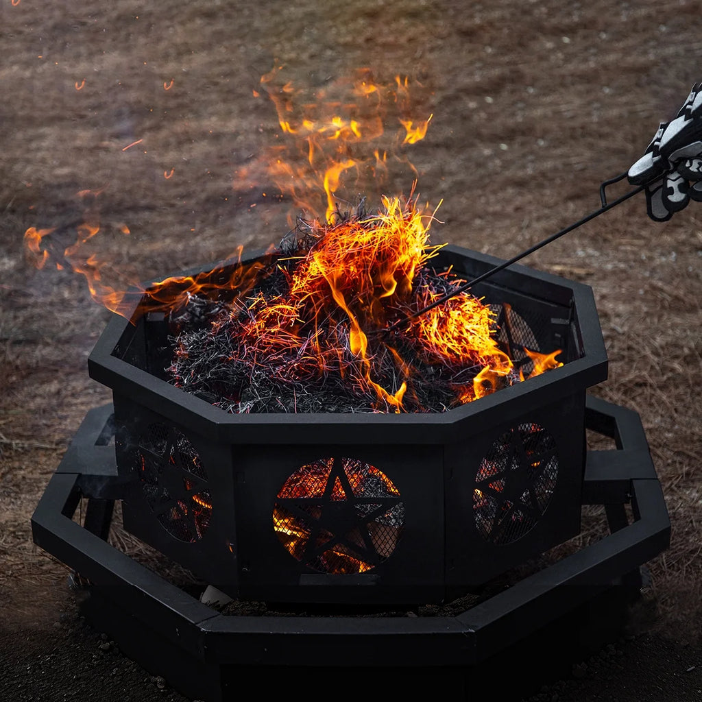 MistMo 35 inch Fire Pit, Outdoor Fire Pit Wood Burning Fire Pits with Cooking Grill