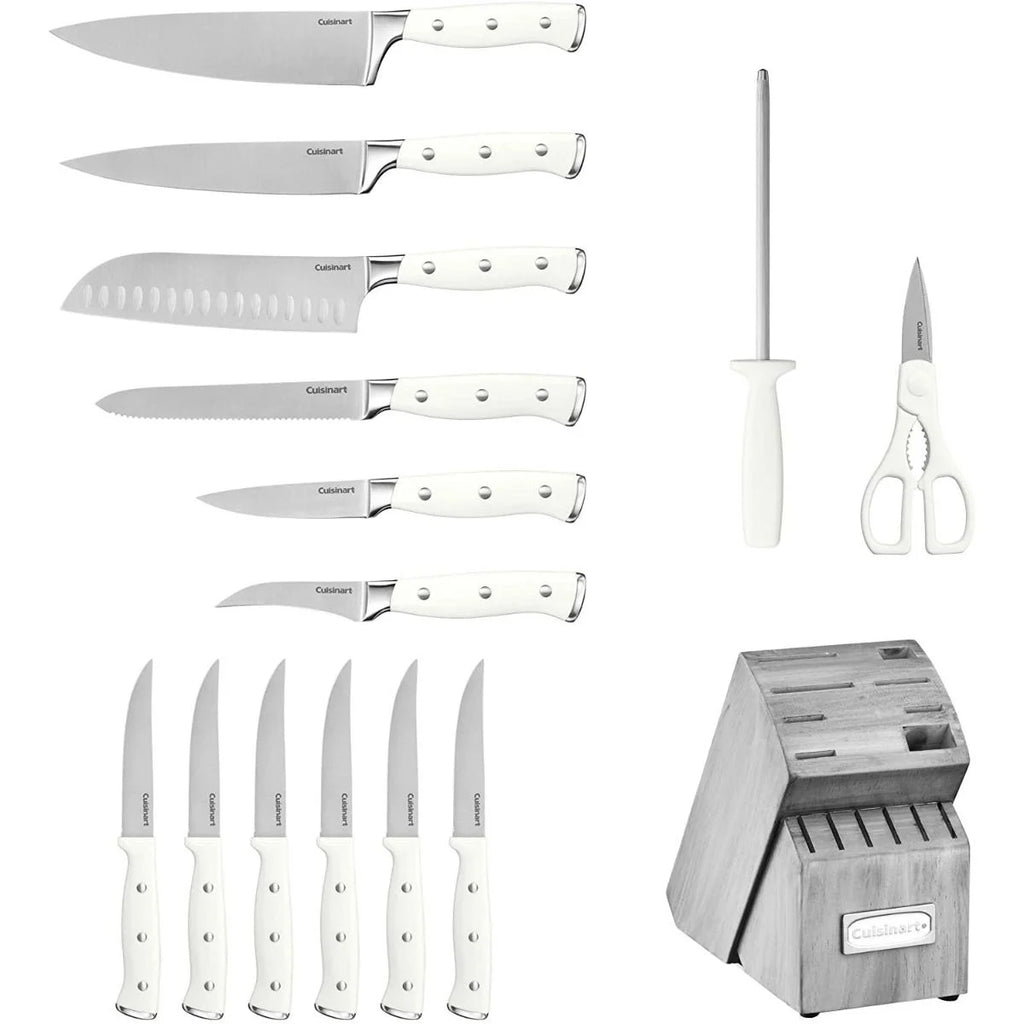 Cuisinart C77WTR-15PG Triple Rivet Collection 15-Piece Cutlery Block Set, White/Grey