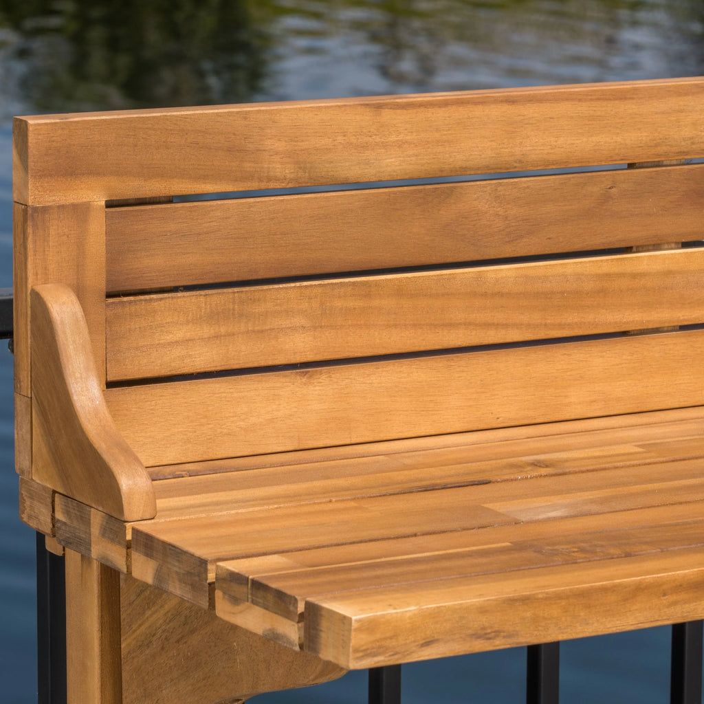 Caribbean Outdoor 3 Piece Acacia Wood Balcony Bar Set, Natural Stained