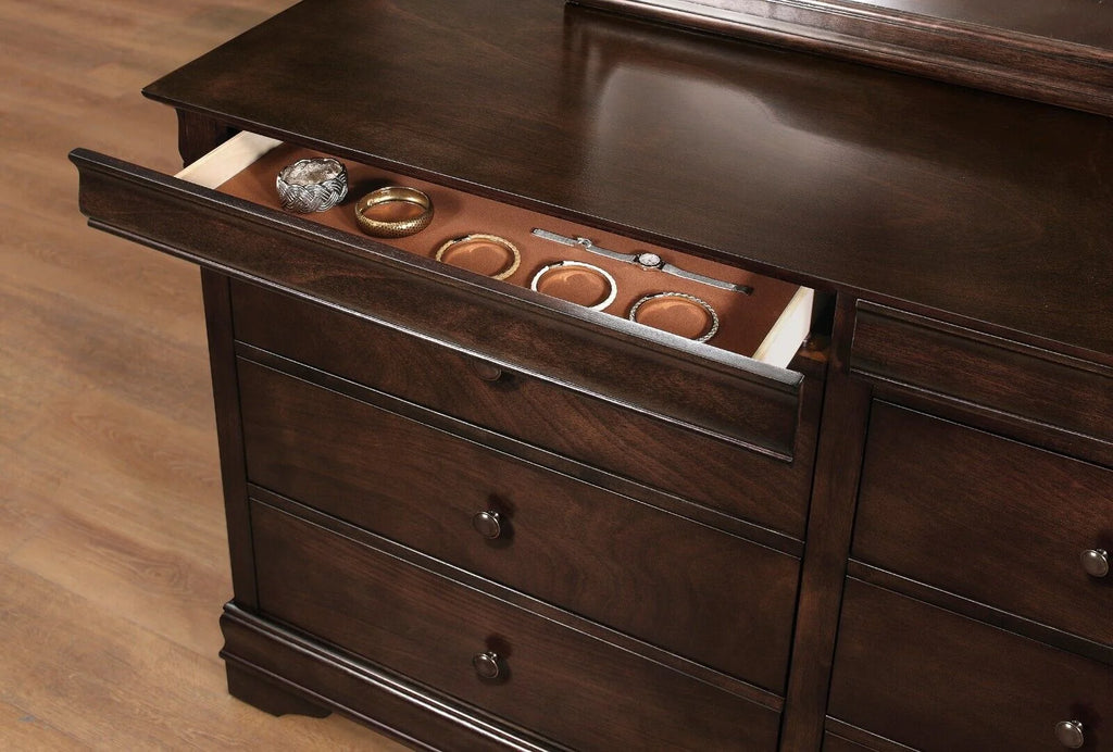 6pc Classic Style Full Sleigh Bed Dresser Mirror Nightstand Chest Wooden Bedroom Furniture Set Brown Cherry Finish