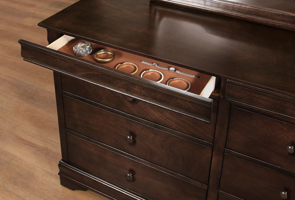 6pc Classic Style Full Sleigh Bed Dresser Mirror Nightstand Chest Wooden Bedroom Furniture Set Brown Cherry Finish