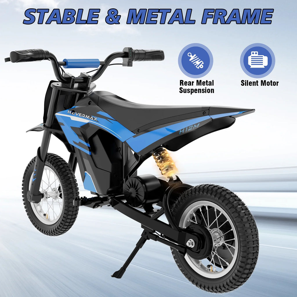 HOVERMAX H12M 36V Electric Dirt Bike, 300W Electric Motorcycle 15.5MPH Max Speed, Ride On Toys motocross for Kids Teens, Blue