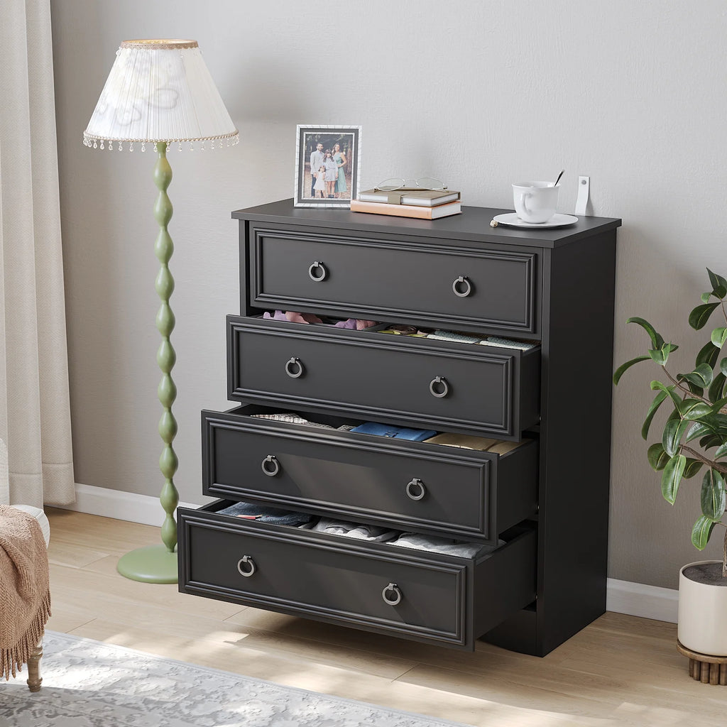 Duerer Modern Drawer Dresser for Bedroom, Living Room, Hallway, Dresser Chest with 4 Drawers, Black