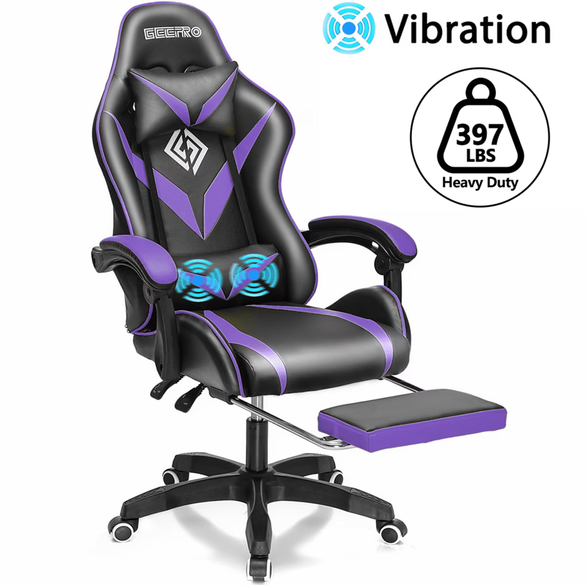 Gaming Chair with Massage Gamer Chair with 2D Armrests for Kids