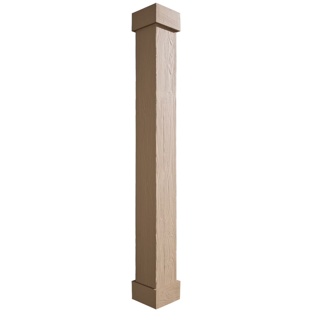 Ekena Millwork 18"W x 5'H Hand Hewn Endurathane Faux Wood Non-Tapered Square Column Wrap with Standard Capital & Base