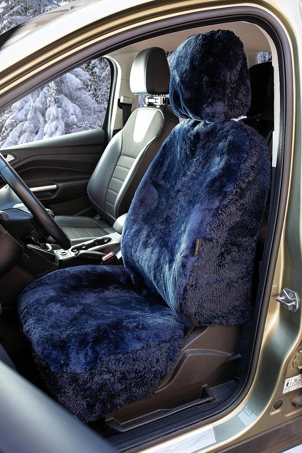 Zone Tech Genuine Sheepskin Ivory Car Seat Cover, Fluffy Luxury Wool Front Seat Covers, Universal Fits Car, Truck, SUV, & Van