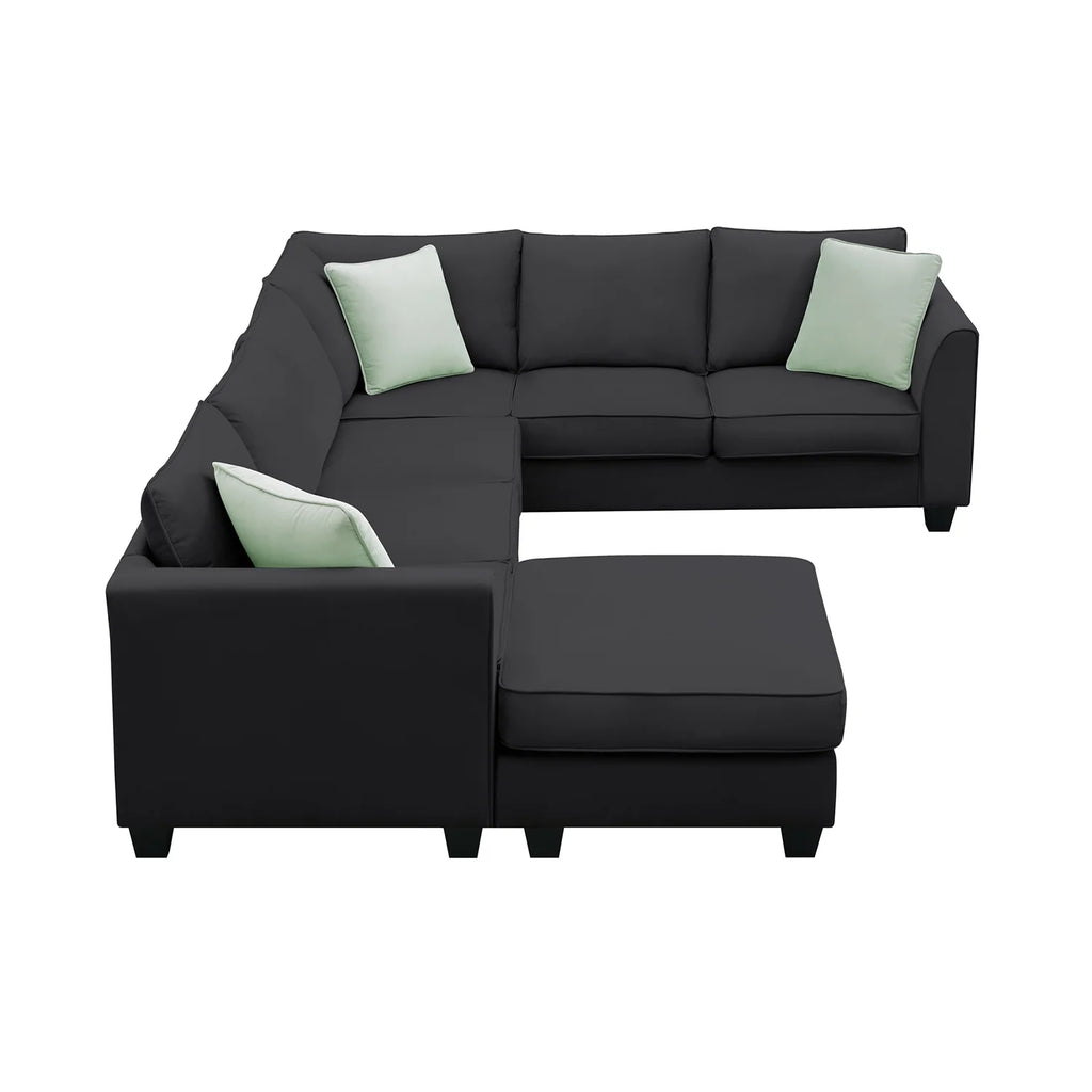 Harper & Bright Designs Modular Sectional Sofa with Ottoman Couch L Shape Corner Sofa Sets 7 Seats Fabric Couch for Living Room, Black, 112 * 87 inch