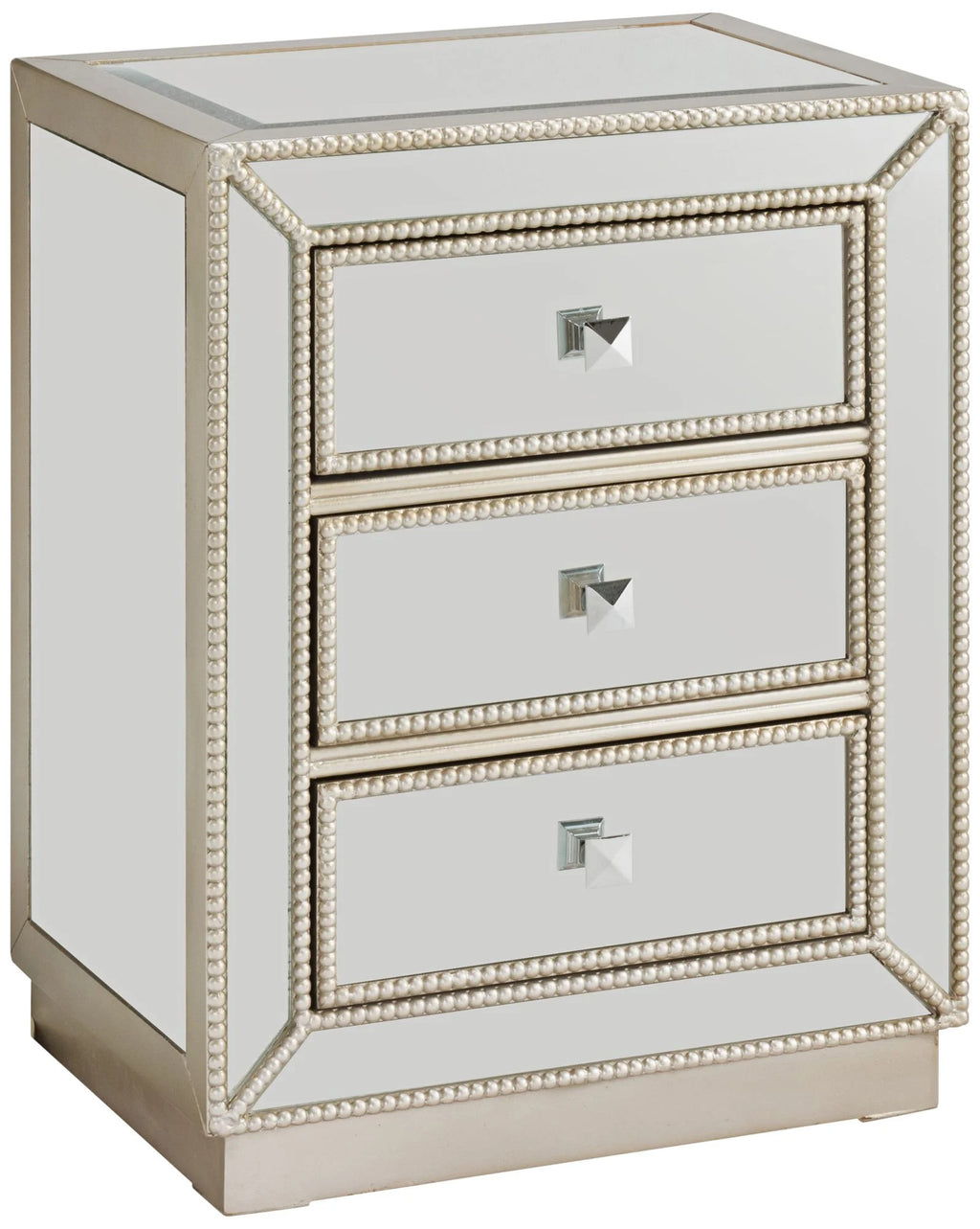 Coast to Coast Accents Modern Antique Silver Mirrored Rectangular Accent Table 20" x 15" with 3-Drawer for Living Room Bedroom