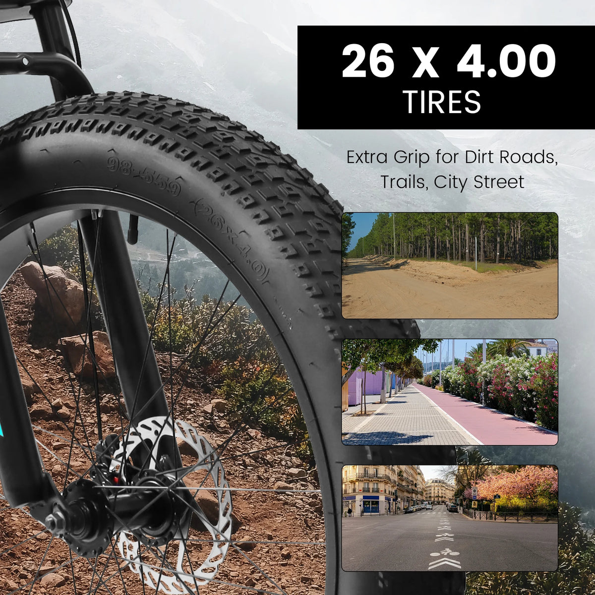 26 in Men's Fat Tire Bike,Shimano 21-Speed,Full Suspension Mountain Bike,Black