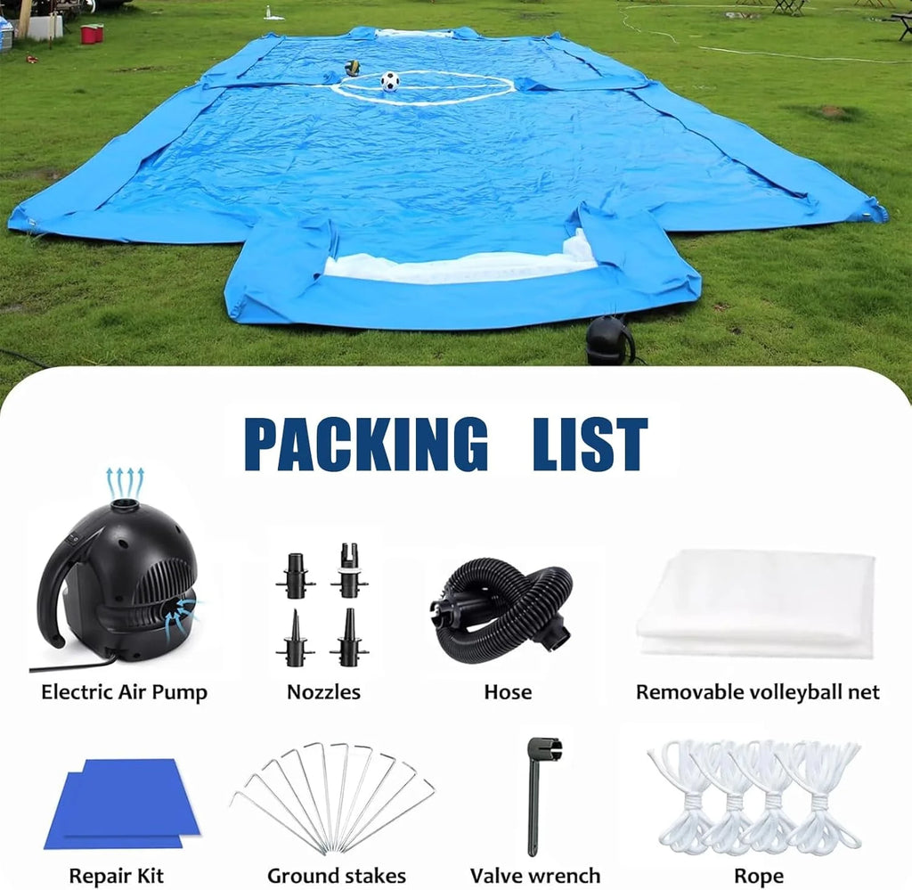 33FT Inflatable Volleyball Court Beach Pool Volleyball Net for Backyard Outdoor Training Game with 800W Air Pump, Volleyball Pool/Water Volleyball Field