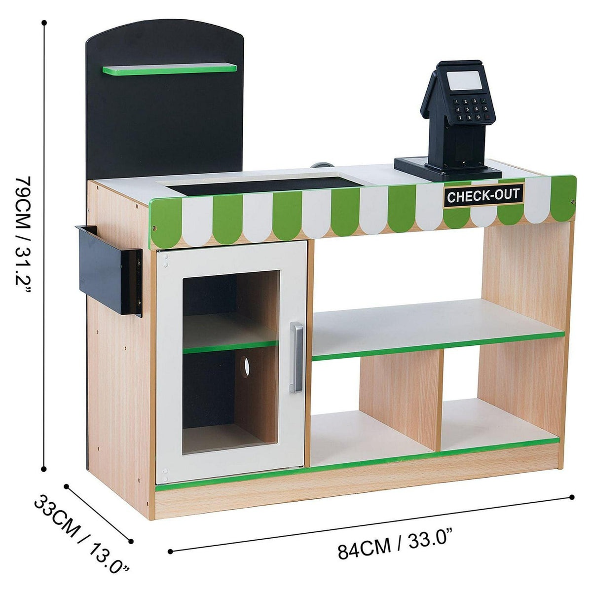 Teamson Kids Cashier Austin Wooden Play Market Stand. Green/White