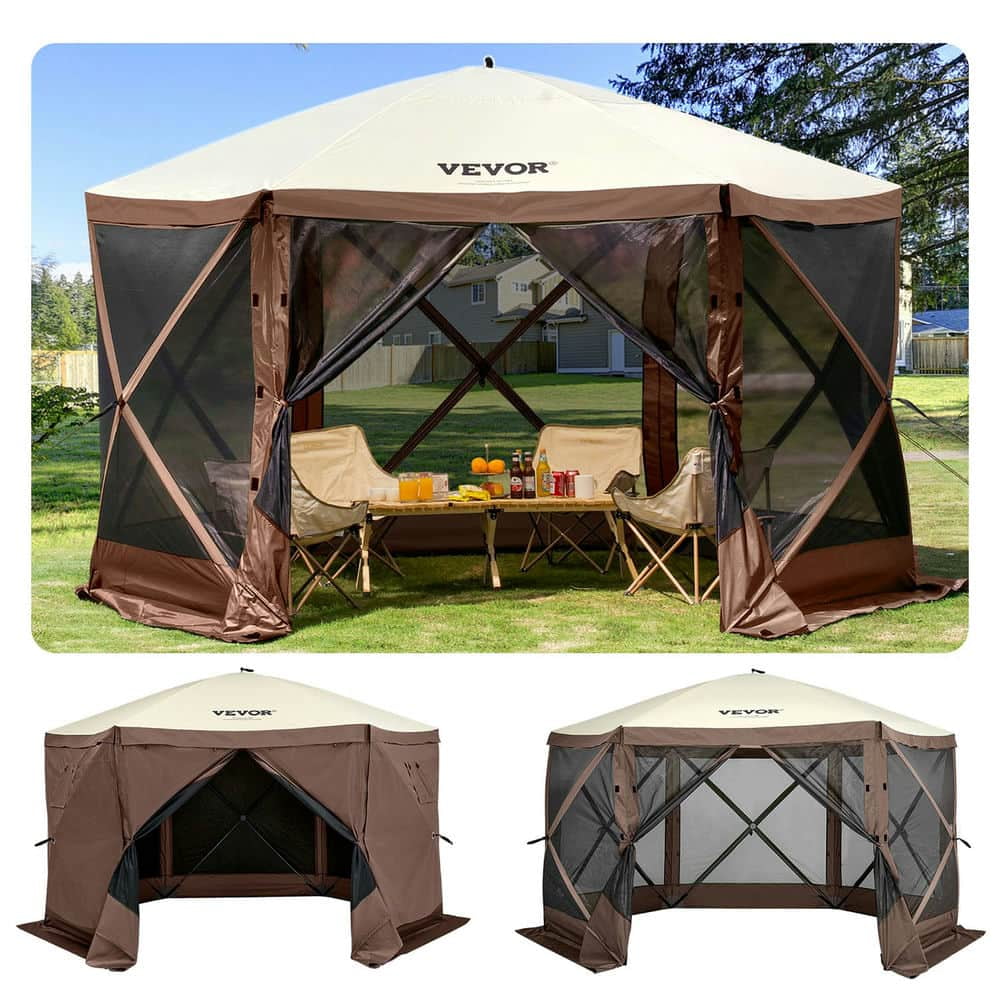 Topcobe 12*12ft Camping Screen Tent, 6 Sided Pop-up Canopy Shelter Tent with Mesh Windows, Large Shade Tents for Outdoor Camping, Lawn and Backyard, Portable Carry Bag