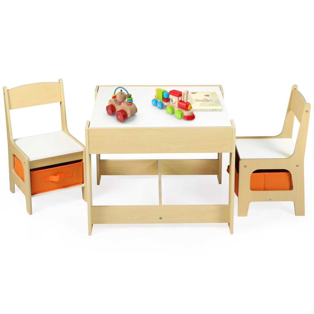 LINLUX Kids Table and 2 Chairs Set, Children Activity Table Chairs with Chalkboard/Whiteboard, Grey
