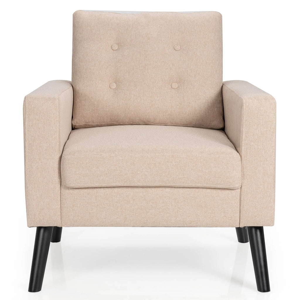 Costway Set of 2 Accent Armchairs Upholstered Single Sofa Chairs w/ 2-Side Pockets Beige