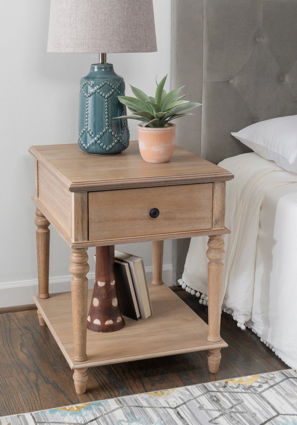 Powell McGhie Single Drawer Indoor End Table with Shelf, 26" Tall, Natural