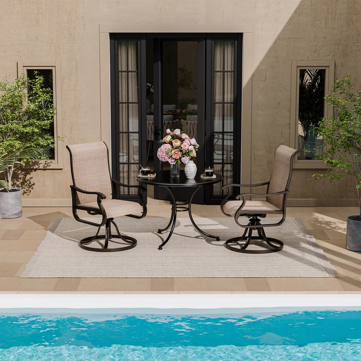 UDPATIO High Back Outdoor Dining Chairs Set of 2, All Weather Swivel Patio Chairs, Breathable Garden Outdoor Furniture for Backyard Deck