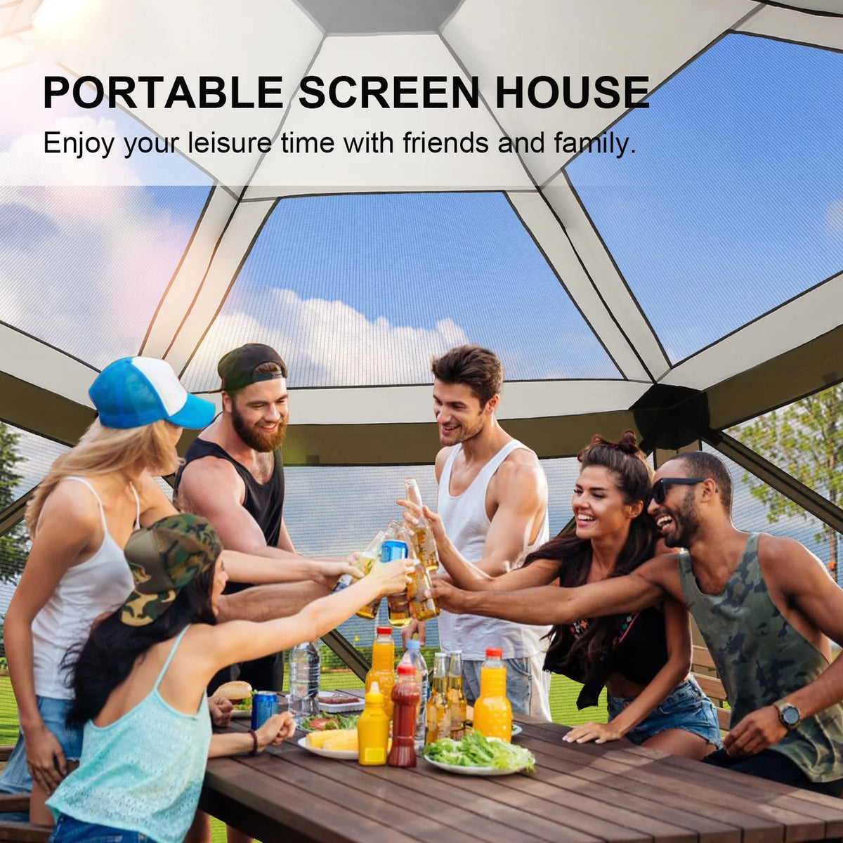COBIZI 12'x12' Pop-up Gazebo Outdoor Camping Tent with 6 Sides Mosquito Netting, Waterproof, UV Resistant, Portable Screen House Room, Easy Set-up Party Tent with Carry bag, Ground Spike, Brown