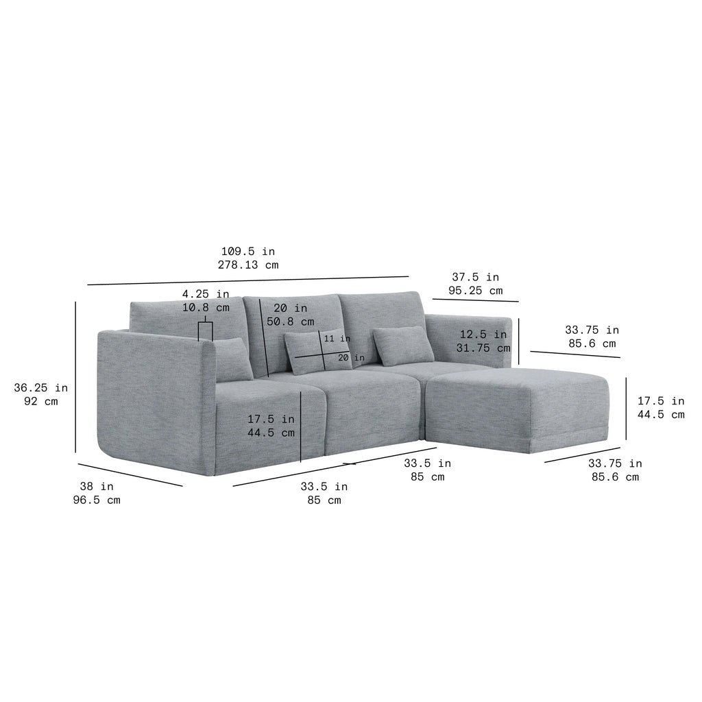 Beautiful Drew Modular Sectional Sofa with Ottoman by Drew Barrymore, Gray Fabric