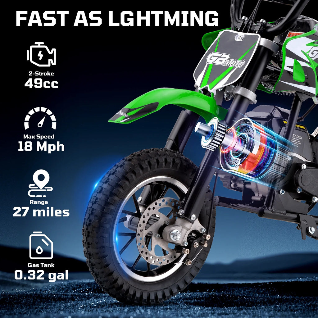 49cc Dirt Bike for Kids, Tcdjtc Gas Dirt Bike with 27 Miles Max Range, Kids Dirt Bike with 18 MPH Max Speed, Gas Powered Dirt Bike with 132 LBS Capacity, Mini Motorcycles for Kids, Gas Mini Bike