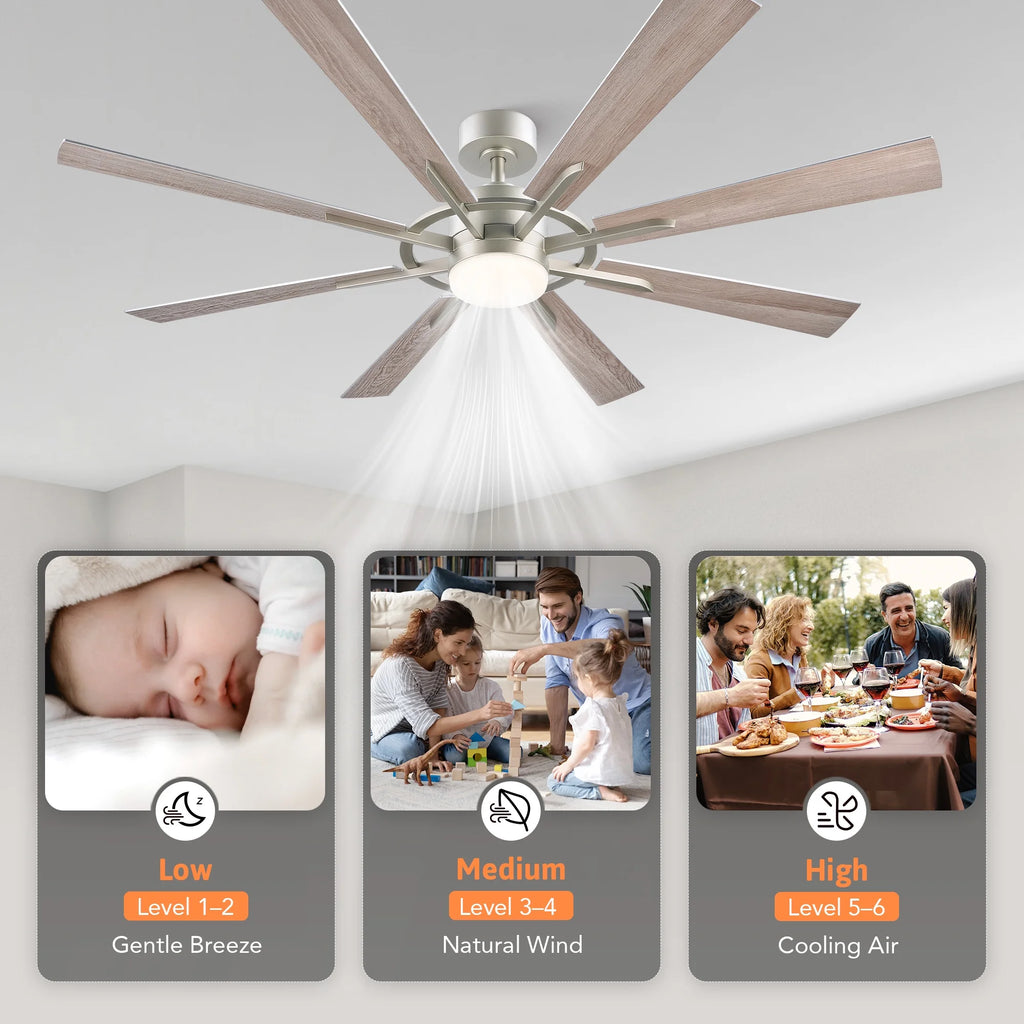 Bestco 60" Ceiling Fan with Light Kit and Remote Control for Farmhouse Living Room