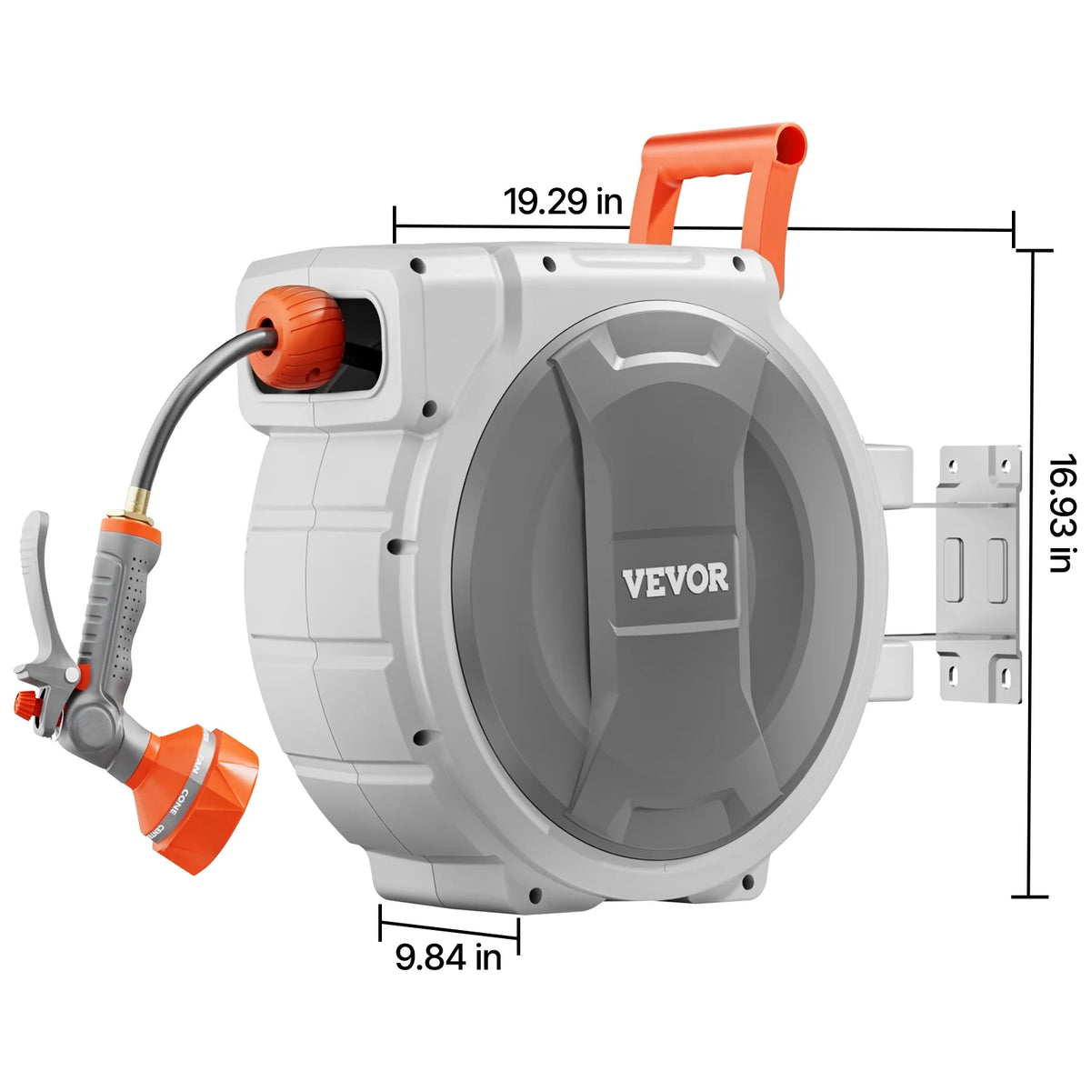 VEVOR Retractable Garden Hose Reel, 5/8 Inch x 100 ft Wall Mounted Hose Reel, Heavy Duty Garden Hose Reel with 9 Patterns Nozzle, Any Length Lock, Upgraded Slow Return System and 180��Swivel Bracket