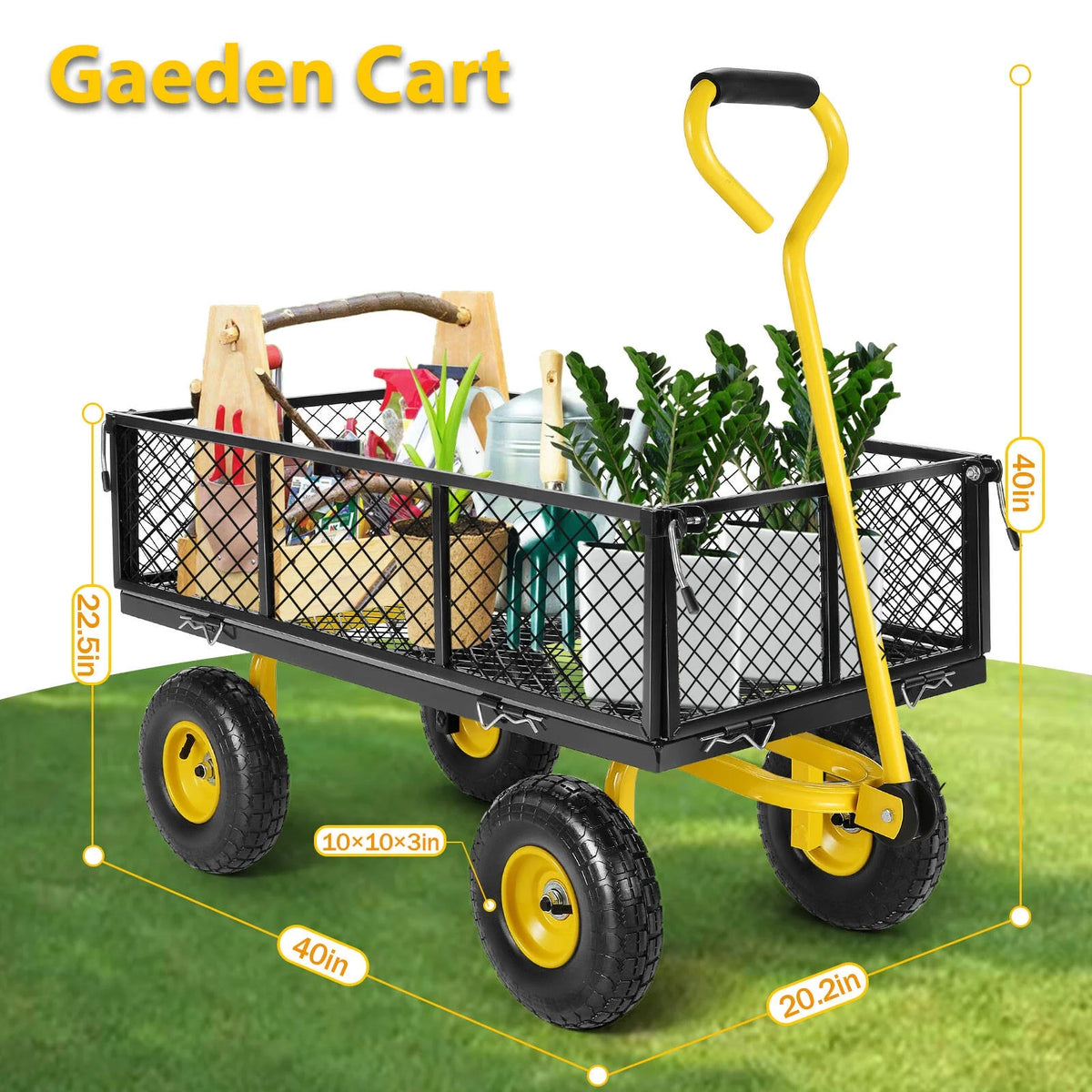 Farmdex Steel Mesh Garden Cart with 10" Tires Wagon Cart Newest Garden Utility Carts Heavy Duty 660LBS Capacity Folding Utility Wagon with Removable Sides, Garden Wagon for Yard