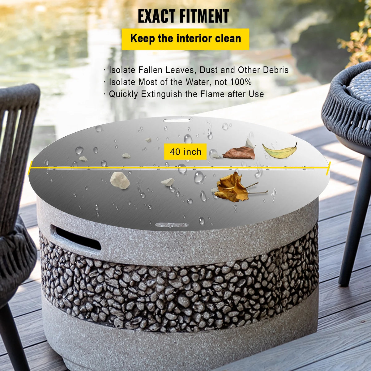 BENTISM Fire Pit Lid Round 40 Inch Foldable Fire Pit Ring Snuff Cover 430 Stainless Steel Fire Pit Spark Screen Cover 3mm Thickness