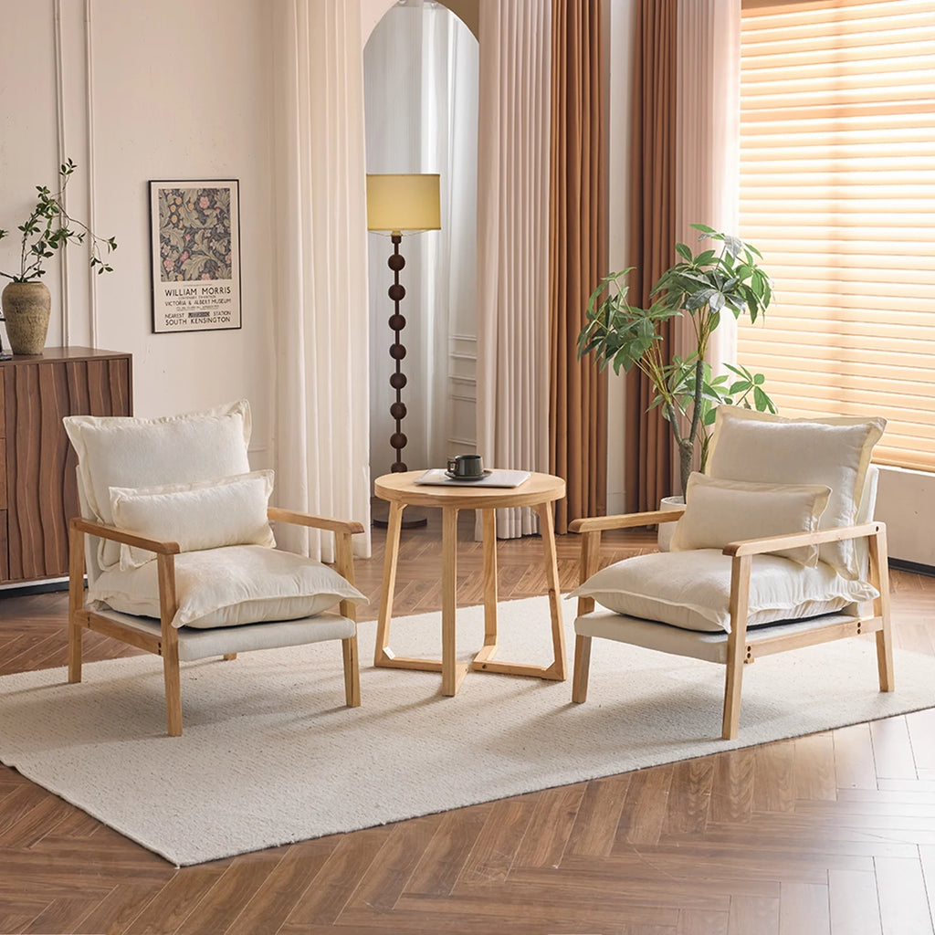 Ktaxon Chenille Accent Chair, Solid Wood Armrests Armchair, Metal Frame for Stability, Single Sofa with Comfortable Cushions and Lumbar Pillow Beige