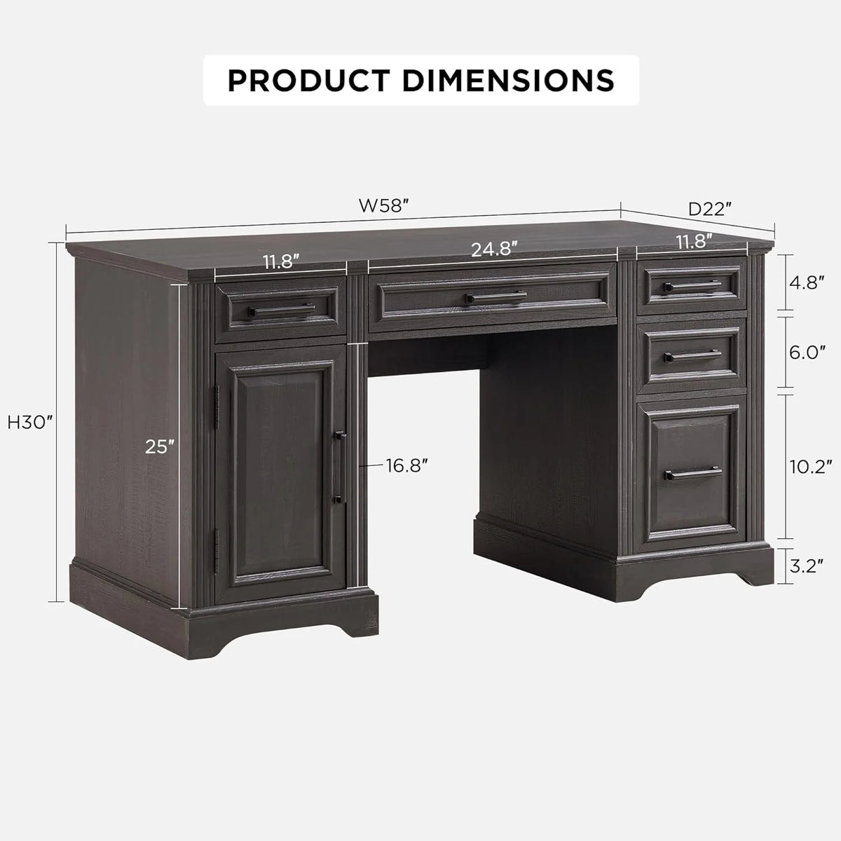 T4TREAM Farmhouse Wood 58" Executive Desk, Home Office 30" High Computer Desk with Drawers and Storage Cabinet, White