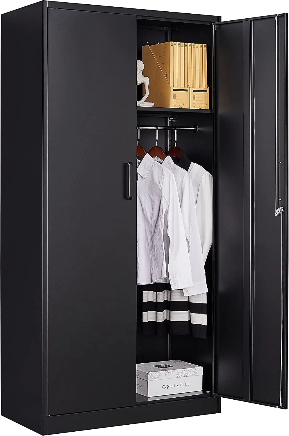 STANI Metal Locker Storage Cabinet, Employees Locker with Hanging Rod Bar, 71a?? Black Tall Steel Wardrobe for Home, School, Office (Assembly Required)