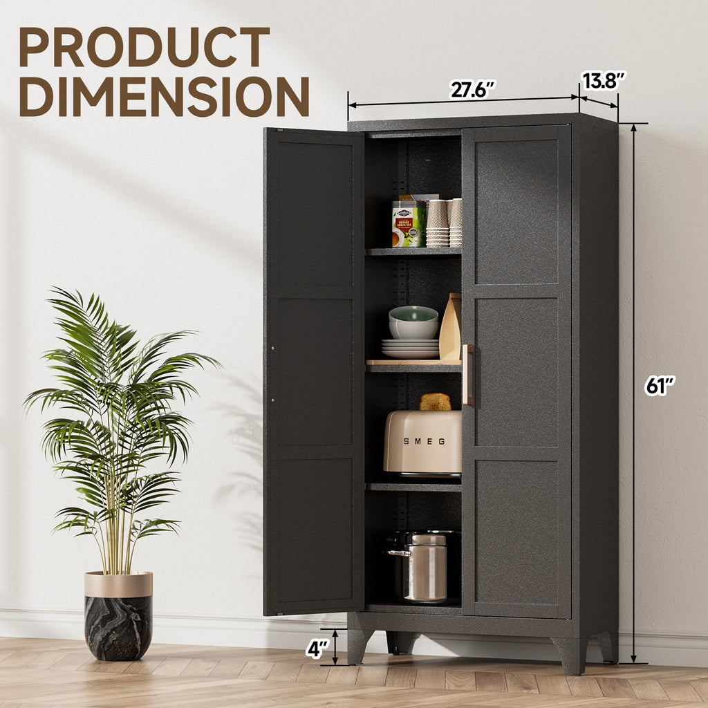 Metal Pantry Cabinet, 61''  White Kitchen Pantry Storage Cabinet with Doors and Adjustable Shelves, Utility Room, Homes, Offices, Garage-, Assembly Required