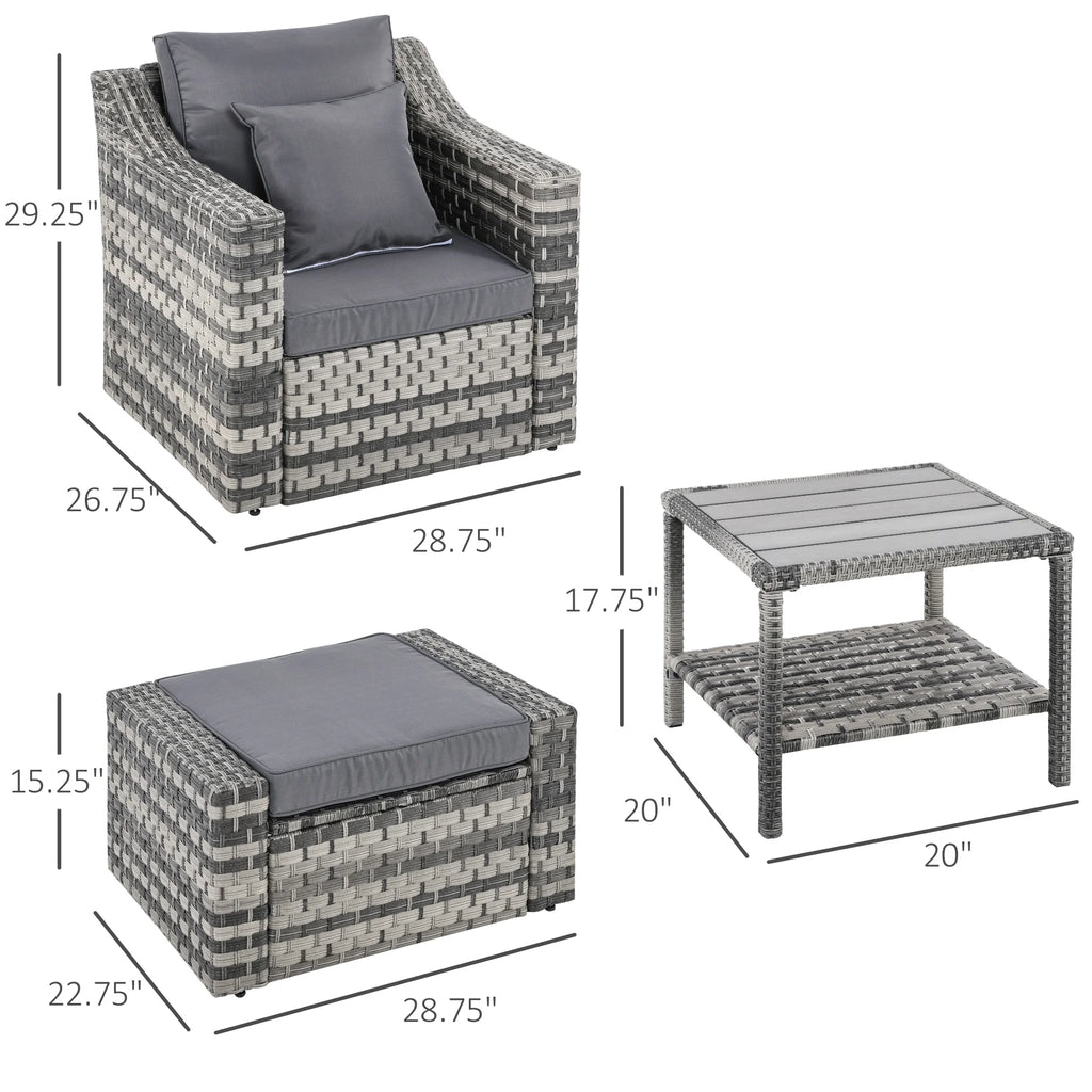 Outsunny 5 Piece Patio Furniture Set, All Weather PE Rattan Conversation Chair & Ottoman Set w/ Table, Cushions & Pillows Included, Beige