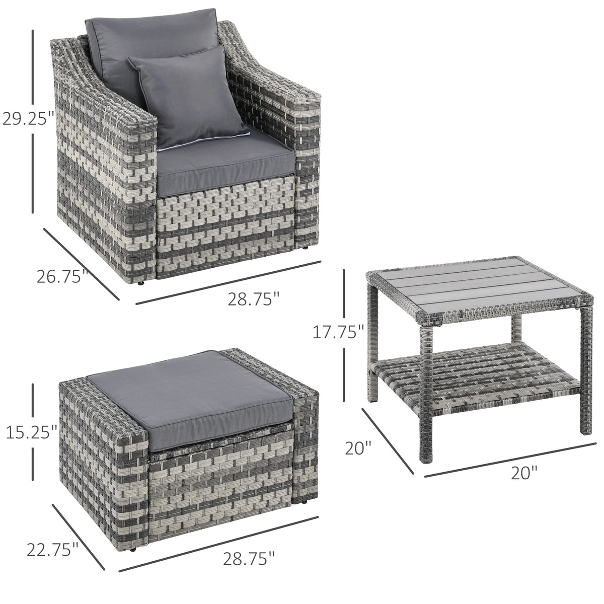 Outsunny 5 Piece Patio Furniture Set, All Weather PE Rattan Conversation Chair & Ottoman Set w/ Table, Cushions & Pillows Included, Beige